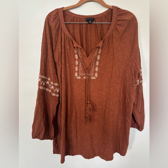 New Directions Terracotta Embroidered Blouse XL fits like 2X - Picture 1 of 4